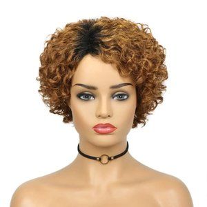 Ombre Golden Blonde Curly Human Hair Wigs